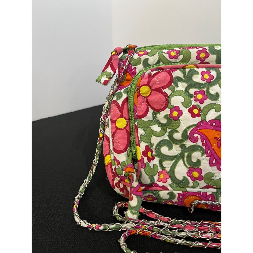 Quilted Floral Paisley Crossbody Bag Pink Green Chain Strap Shoulder Bag - Picture 2 of 11
